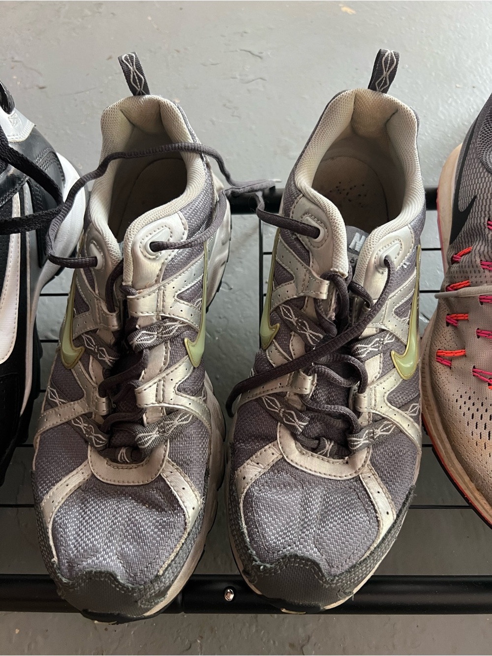 Gray Athletic Running Shoes with Light Green Accents
